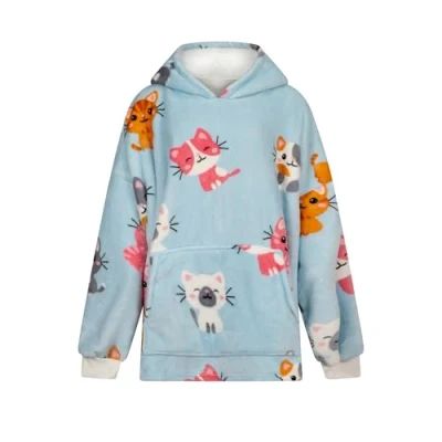 Image of Rapport home Kitties Wearable Fleece Hoodie Blanket With Hood and Kangaroo Pockets Grey