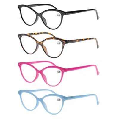 Image of Women Reading Glasses 1.25 4 Pack Fashion Colors Cat Eye Readers for Ladies Compact Spring Hinge Lightweight Frame Includes Pocket