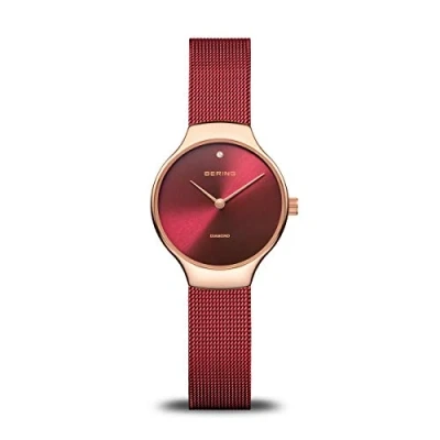Image of BERING Women Analog Quartz charity collection Watch with stainless steel Strap and Sapphire Crystal 13326 Charity, Red/Rose Gold, 26
