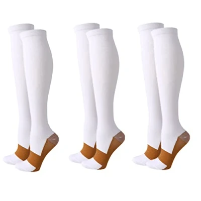 Image of Compression Socks for Women Men, 3 Pairs 20 25mmHg Knee High Stockings Sport, Athletic, Edema, Diabetic, Varicose Veins, Travel, Pregnancy, Nursing (L/XL, White)