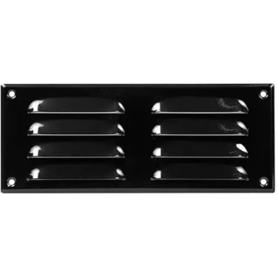 Image of Black Metal Air Vent Grille 260mm x 105mm with Fly Screen, Flat Louvre Duct Cover.