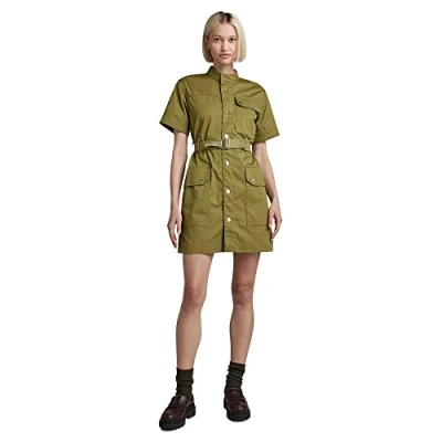 Image of G Star RAW Womens GBG jurk Utility Dress SS Wmn met ceintuur groen Green Cotton Size Medium