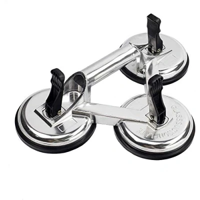 Image of Heavy Duty Suction Cup Lifter, Aluminum Triple Lifting Sucker, Professional Glass Puller/Lifter/Gripper Tool, Silver