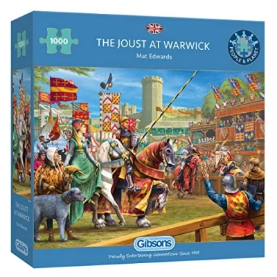 Image of The Joust at Warwick 1000 Piece Jigsaw Puzzle Medieval Castle Sustainable for Adults Premium 100% Recycled Board Great Gift Gibsons Games