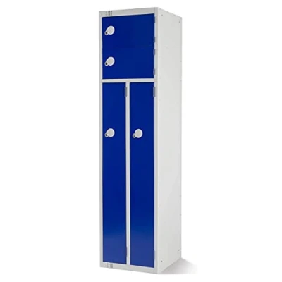Image of The Products Store Two Person Steel Locker Workwear Storage 4 Compartments Vertical Hanging Double Coat Hook 1800mm High x 450mm Wide Deep (Blue)