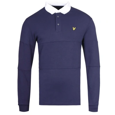Image of Lyle and Scott Mens Long Sleeve Rugby Polo Shirt Lambswool L Navy