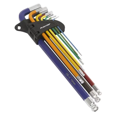 Image of Sealey Premier Ball End Hex Key Set 9pc Colour Coded Extra Long Metric