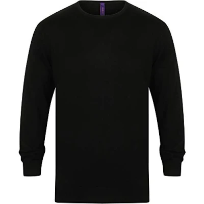 Image of Henbury Mens Crew Neck 12 Gauge Fine Knit Jumper/Sweatshirt (4XL) (Black)
