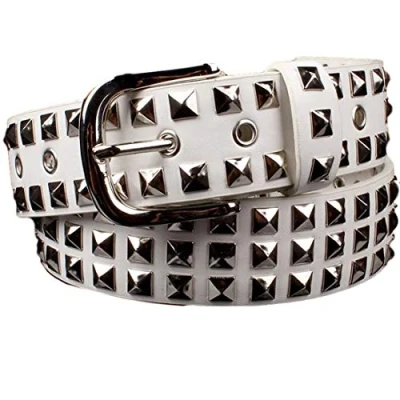 Image of Idopy Women`s Men`s Punk Rock Star Snap On Studded Faux Leather Belt White Pyramids