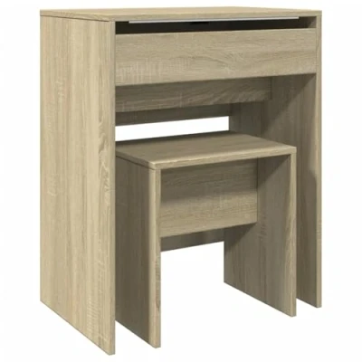 Image of vidaXL Dressing Table and Stool Makeup Vanity Sonoma Oak Engineered Wood, Ample Storage with Drawers, Elegant Mirror, Modern Bedroom Furniture, 60 x 40 75 cm