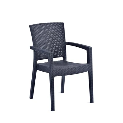 Image of BrackenStyle Madrid Rattan Effect Polypropylene Stacking Arm Chair Anthracite Indoor and Outdoor Commercial Use (Anthracite)