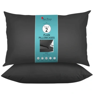 Image of Microfiber Pillow Case 2 Pairs Housewife Pillowcases Plain Dyed Soft &amp; Breathable Covers Standard Size 75x50 cm Wrinkle Fade Resistant Easycare Machine Washable Bedding Black