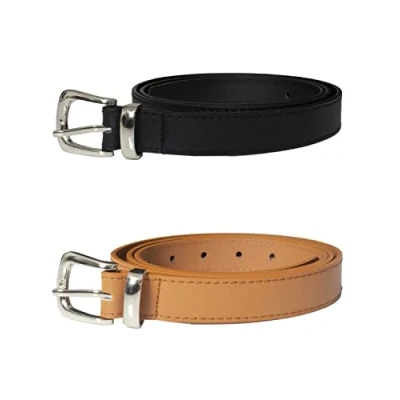 Image of 989Zé ENZO Womens BELTS for Jeans Dresses Fashion Waist Belt Casual Pants Trousers EZ 13 BLK/TAN L (2PACK)