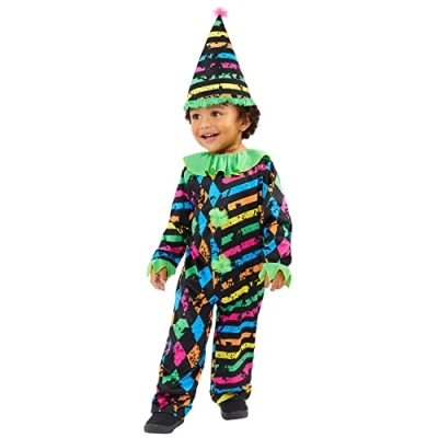Image of amscan 9917886 Baby Halloween Funhouse Horror Clown Fancy Dress Costume, Unisex, Multi, 18 24 Months