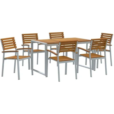 Image of vidaXL 7 Piece Garden Dining Set Solid Wood Acacia and Metal
