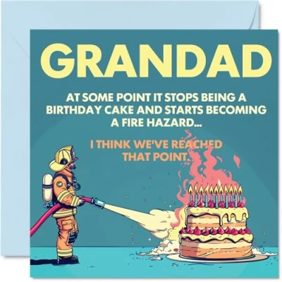 Image of Rude Grandad Birthday Card Fire Hazard Funny Happy for from Grandson Granddaughter, 145mm Joke Humour Bday Greeting Cards