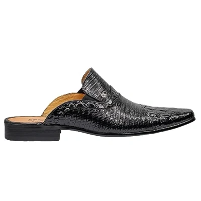 Image of Xposed Mens Real Leather Backless Printed Slipon Half Loafers [M139 695 BLACK 41]