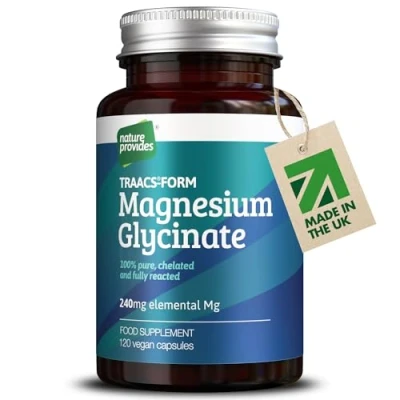 Image of Magnesium Glycinate TRAACS (Bisglycinate) 2400mg 120 Vegan Capsules, 100% Pure, No Fillers/Buffers, Chelated, Highly Bioavailable, Muscle &amp; Sleep Support, Stress Relief, UK Made by Nature Provides