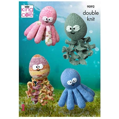 Image of King Cole 9092 Knitting Pattern Octopus and Squid Toys in Dollymix Splash Pricewise DK