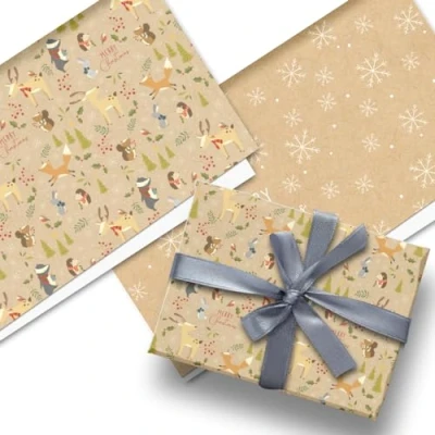 Image of Glick Luxury Christmas Folded Wrap (3 Sheets) in the Woods (Double Sided) Wrapping Paper