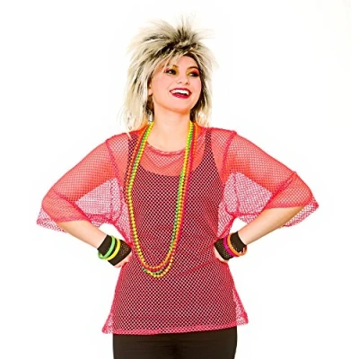 Image of Wicked Costumes Adult Unisex 80&#039;s Mesh Top (Neon Pink) One Size (UK 6 10)