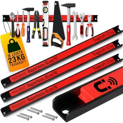 Image of Deuba® Magnetic Tool Holder Strips 3 x 45cm / 17“ 23KG Load Capacity Including Mounting Material Space Saving Wall Mounted Storage Garage Workshop Shed
