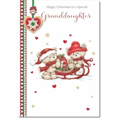 Image of doodlecards Granddaughter Christmas Card Two Cute Bears on Sled Large A4 Size for with Plain Envelope