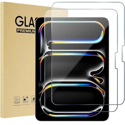 Image of World biz 2 Pack Screen Protector for iPad Pro 11 Inch (M4) 2024 (A2836 A2837 A3006), Premium Tempered Glass, 9H Hardness, Anti Scratch, Bubble Free Clear
