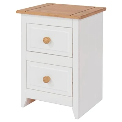 Image of Core Products, Capri 2 Drawer Petite Bedside Cabinet, White with solid Pine Top