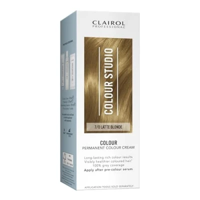 Image of Clairol Colour Studio Permanent Cream Hair Dye Long lasting Rich Tones 100% Grey Coverage Dermatologically Tested Vegan Formula Colouring Kit Latte Blonde 7/0 I 50ml