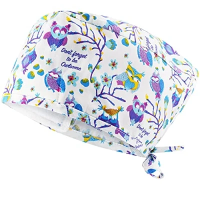 Image of B well Surgical Hood Fabric Caps Nurse Accessories for Doctors, Nurses, Dentists, Pharmacists, Vets, Medical Personnel, White Owls, One Size Fits All