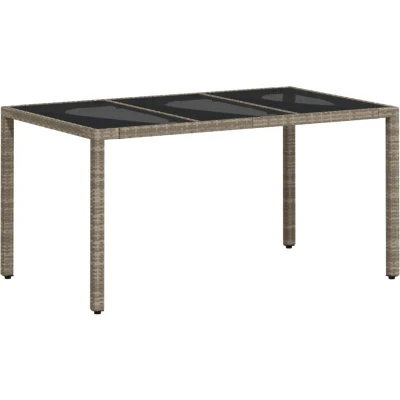 Image of vidaXL Garden Table with Glass Top Light Grey 150x90x75 cm Poly Rattan