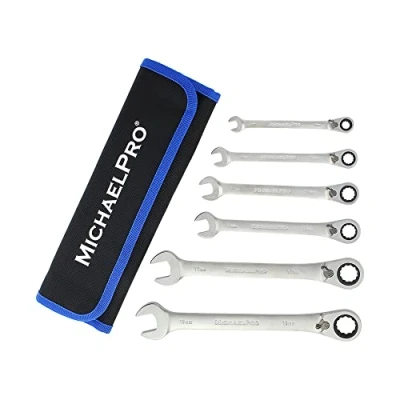 Image of MichaelPro MP001139 6 Piece Reversible Ratchet Spanner Set, Wrench Spanner, Combination Metric, with Roll Bag