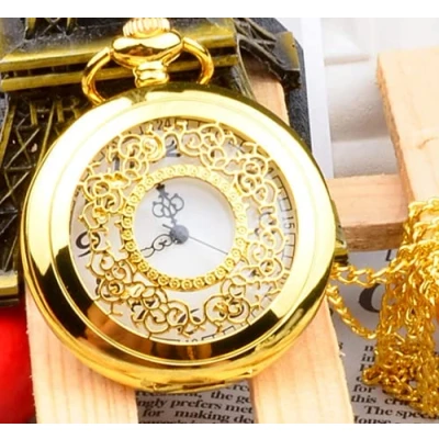 Image of ausuky Vintage Quartz Retro Steampunk Pocket Watch Chain Necklace Pendant Antique Gift (Gold)