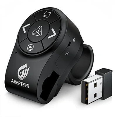 Image of AMERTEER Wireless Presenter, 2.4GHz PowerPoint Presentation Remote Control Office PPT Controller Clicker Flip Pen (Finger Ring Design,RF)