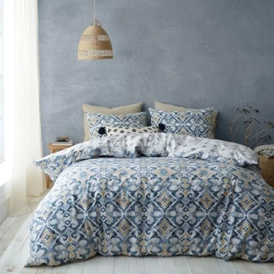 Image of Pineapple Elephant Inara Ikat Reversible King Duvet Cover Set with Pillowcases Indigo Blue