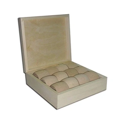 Image of DECOCRAFT (PD33) Plain Wood Wooden Box with 12 Napkin Rings (4.9cm) 169x142x55mm