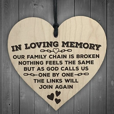 Image of RED OCEAN In Loving Memory Of Family Wooden Hanging Heart Memorial Plaque Love Heaven Sign