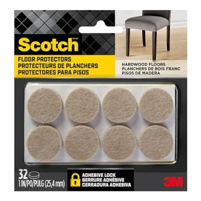 Image of Scotch SP802 NA Brand Felt Pads by 3M, for Protecting Wood Floors, Diameter, Beige, 32/Pack Furniture, 1&quot; Round