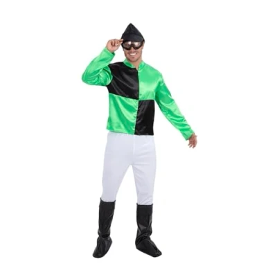 Image of Smiffys Costume &amp; Party Mens Green and Black Jockey Fancy Dress Adult Stag Do Races Up Extra Large