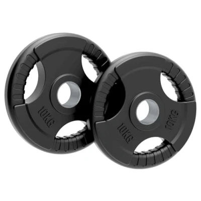 Image of Olympic Weight Plates, Rubber Tri Grip Barbell Sets, Powerlifting &amp; Bodybuilding Weights Home Gym Equipment for Strength Training Workouts by Body Revolution (10KG, Pair)