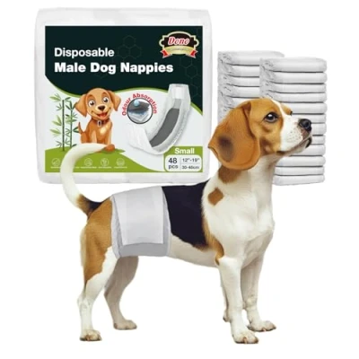Image of Dono Dog Nappies Male, 48pcs, Male Belly Bands for Dogs, Diapers Male,Super Absorbent,Leak Proof,Charcoal Wraps Incontinence,Travel,Excitable Urination,Heat, Marking Issues