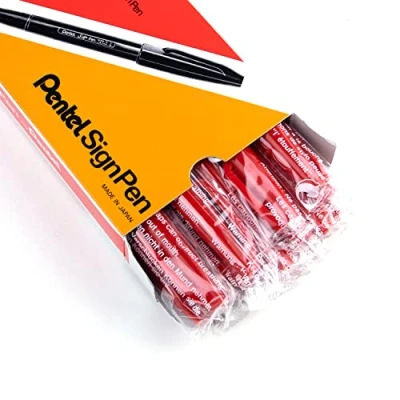Image of Pentel Sign Pen Fiber Tipped Pen, Red Ink, Box of 12 (S520 B)