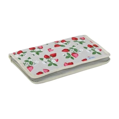 Image of Hobby Gift Interchangeable Needle Case Pockets for Crochet Hooks Accessories 100% Cotton Hard Zippered 2 x 17.2 28.5cm Natural Strawberries