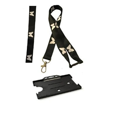 Image of 20mm Lanyard with Safety Break Away and Matching Single Card Holder (Black Butterfly)