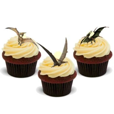 Image of Dinosaur Pterodactyl Mix 12 Edible Stand Up Premium Wafer Card Cake Toppers Decorations