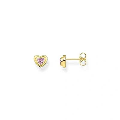 Image of THOMAS SABO Women Yellow Gold plated ear studs in heart shape with pink zirconia 18K Plating, 925 Sterling Silver H2271 414 9