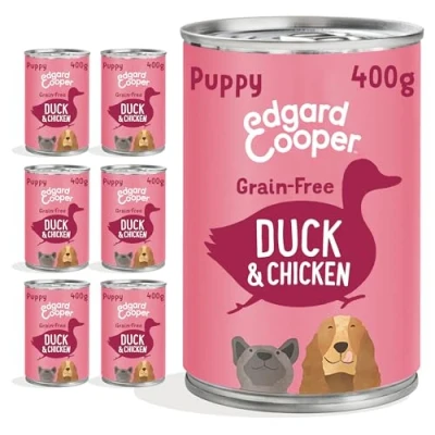 Image of Edgard &amp; Cooper Puppy Food Wet Dog Tins Duck and Chicken (6 x 400g tin), Grain Gluten Free, Natural ingedients fresh meat, full of essential amino acids for healthy insides