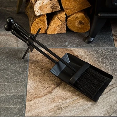 Image of Fire Vida Hearth Shovel And Brush Set, Black Fireside Fireplace Tidy