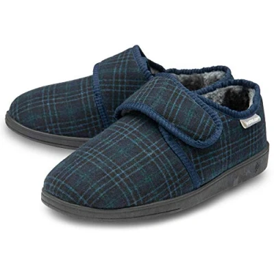 Image of DUNLOP Mens Touch Fastening Full Slipper MTO Navy/Green UK 11